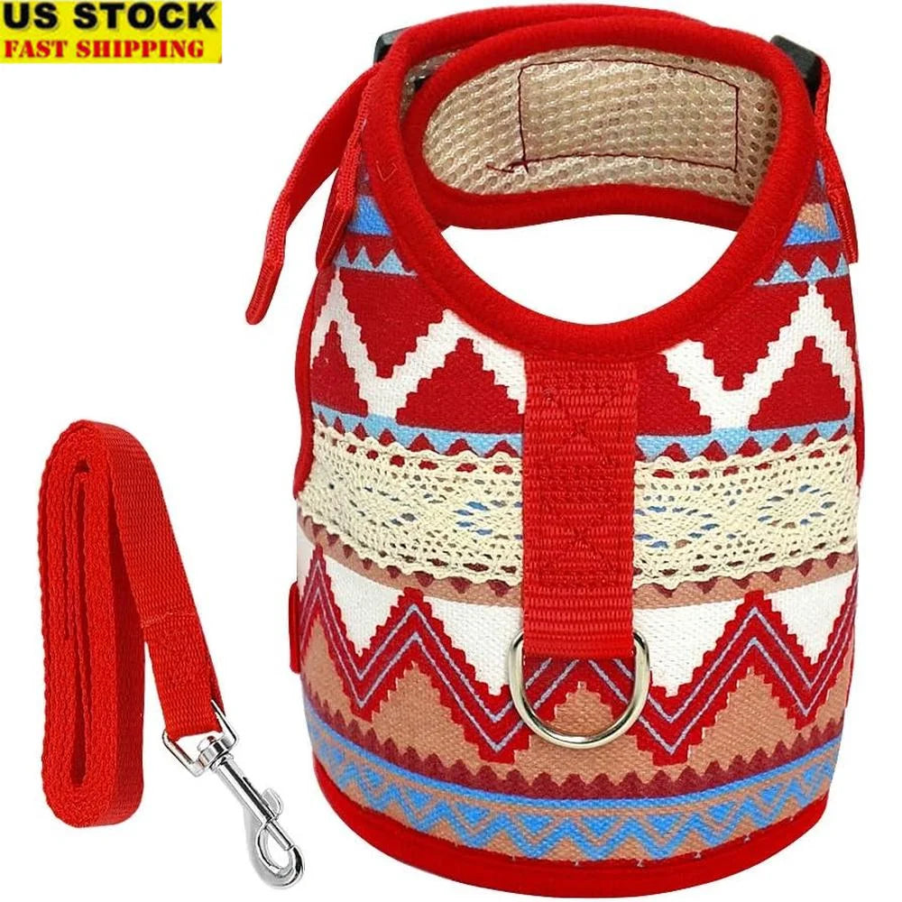 Dog Harness Leash Set Small Medium Breeds Adjustable Fit