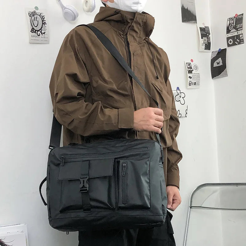 Streetwear Style Nylon Men Shoulder Bag Large Capacity Travel Crossbody Casual Commuter School Laptop Backpack