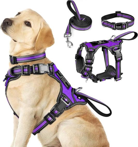 Pet Harness Collar and Leash Set Reflective No Pull Adjustable